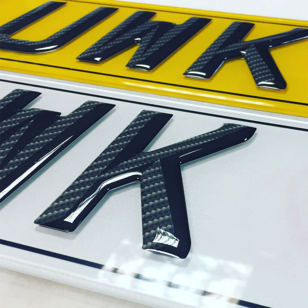 3D carbon font Gel number plates