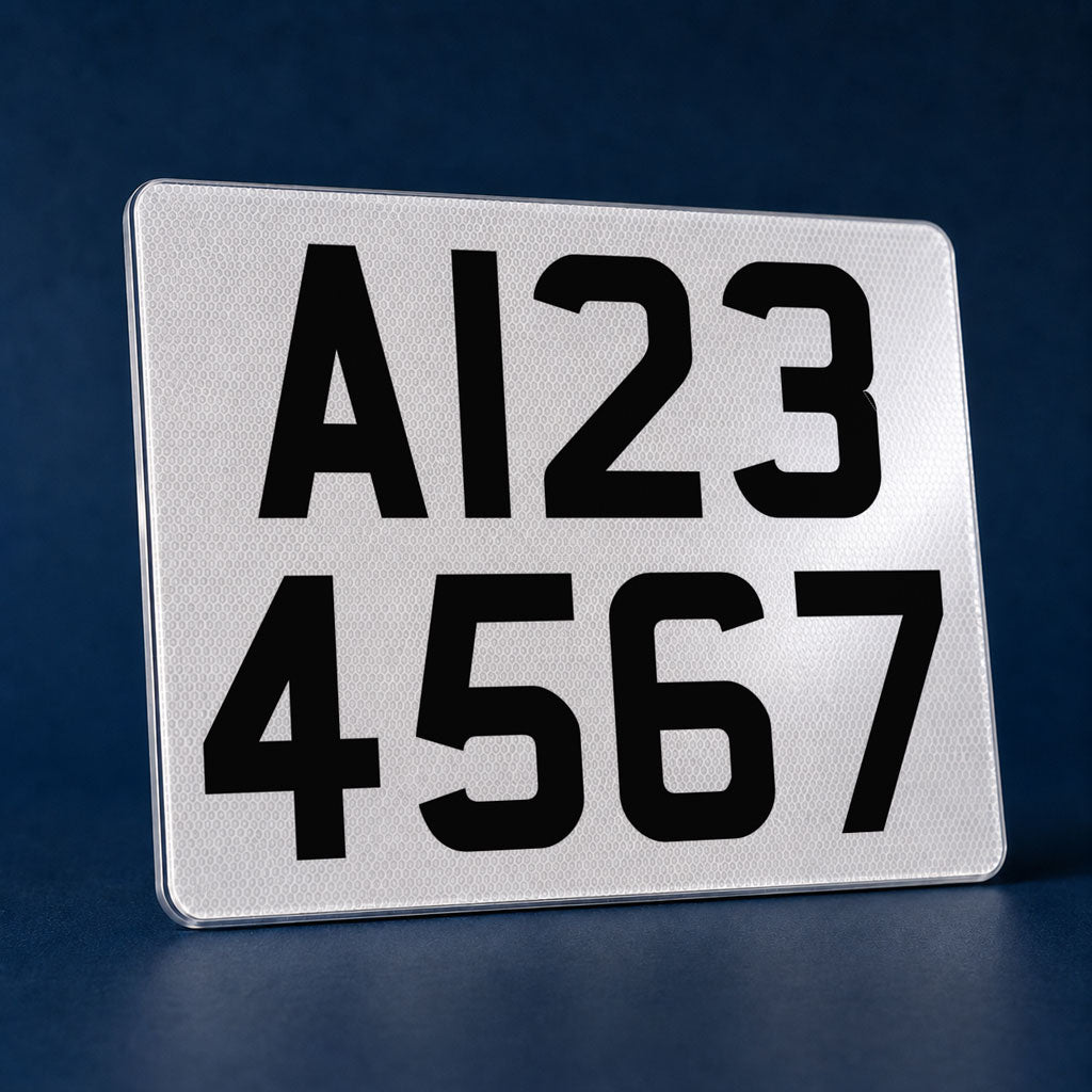 Premium proplates acrylic trailer registration plate on a dark blue background