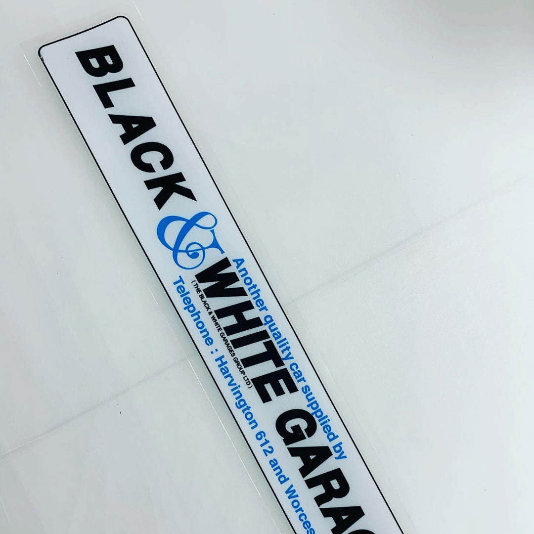 Black and White Garages car dealership window decal