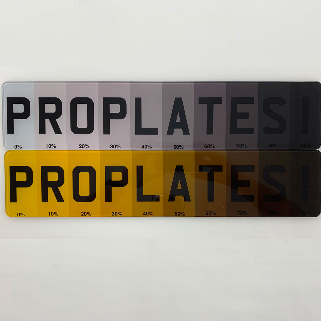 Tint percentages for number plates
